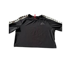 Kappa Womens Crop Top Black Omini Logo Tape Short Sleeve Athletic Shirt Small